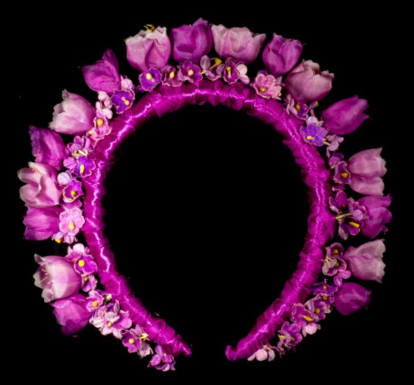 Haarkranz mit pinkfarbenen Glockenblumen