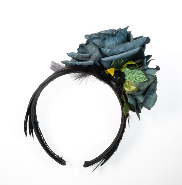 Haarreif mit petrolfarbenen Rosen und schwarzen Federn – Bild 3