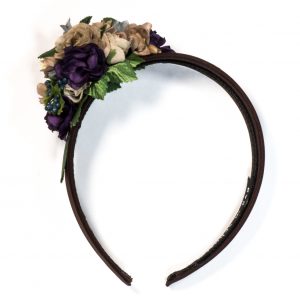 Haarreif mit Seidenblüten in beige, lila und grau
