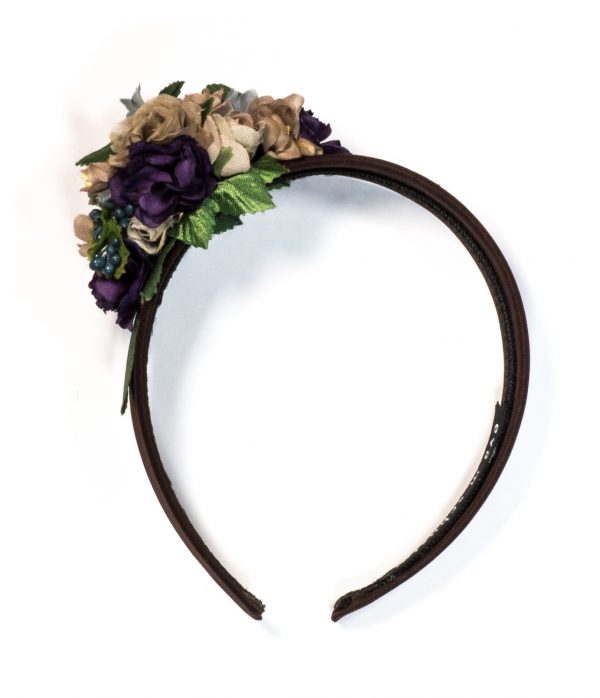 Haarreif mit Seidenblüten in beige, lila und grau