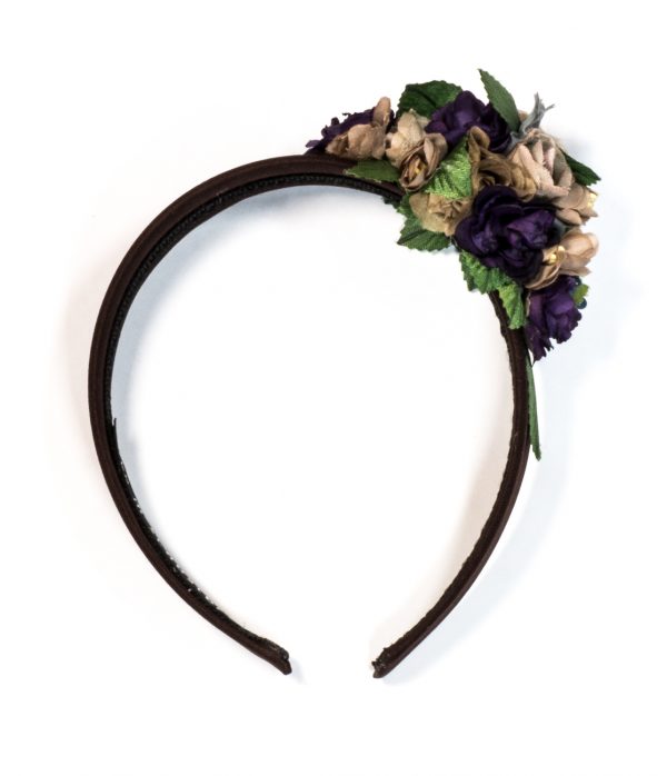Haarreif mit Seidenblüten in beige, lila und grau – Bild 2