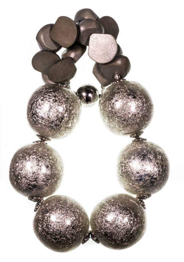 Silber KugelCollier mit CrashFolie und Holz (Kopie) – Bild 4